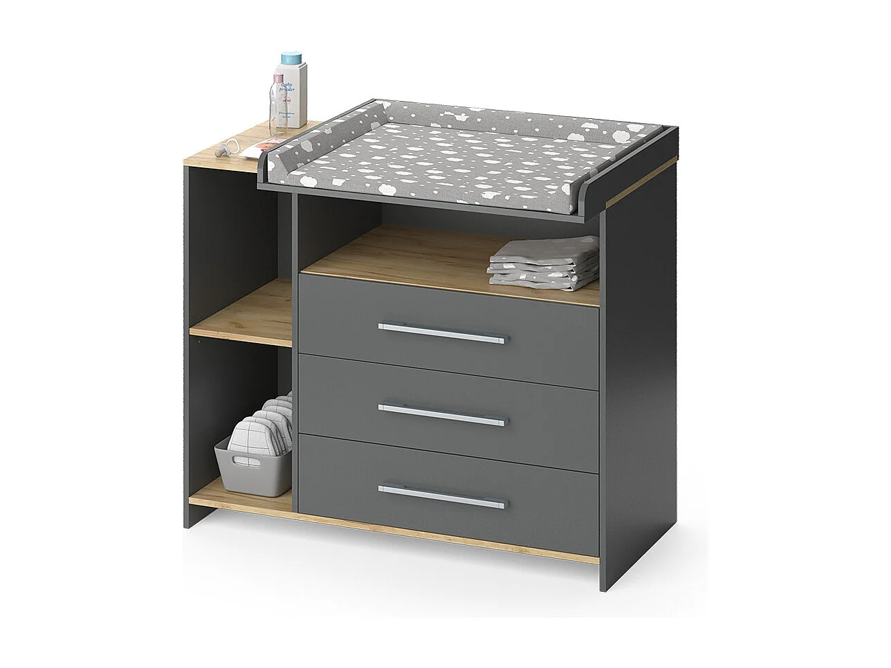 Commode à langer anthracite/chêne doré 113x53.1x93 oskar