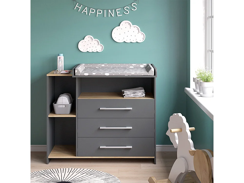 Commode à langer anthracite/chêne doré 113x53.1x93 oskar