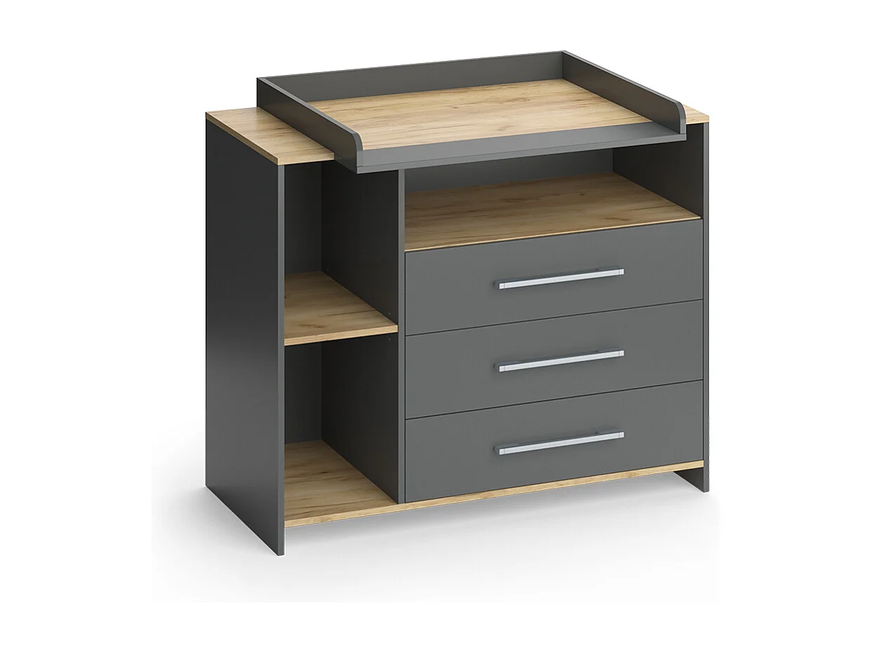 Commode à langer anthracite/chêne doré 113x53.1x93 oskar