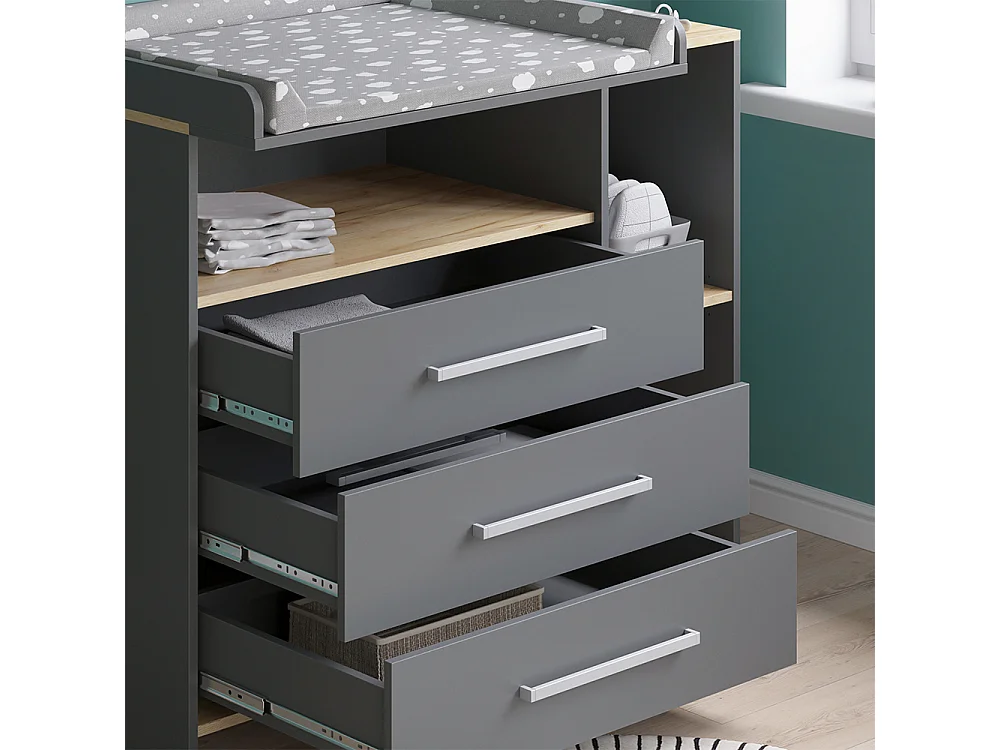 Commode à langer anthracite/chêne doré 113x53.1x93 oskar