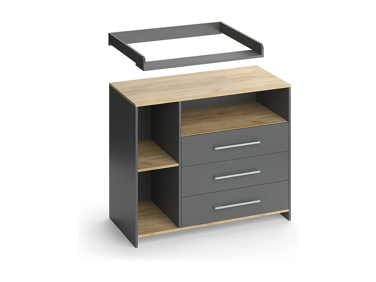 Commode à langer anthracite/chêne doré 113x53.1x93 oskar