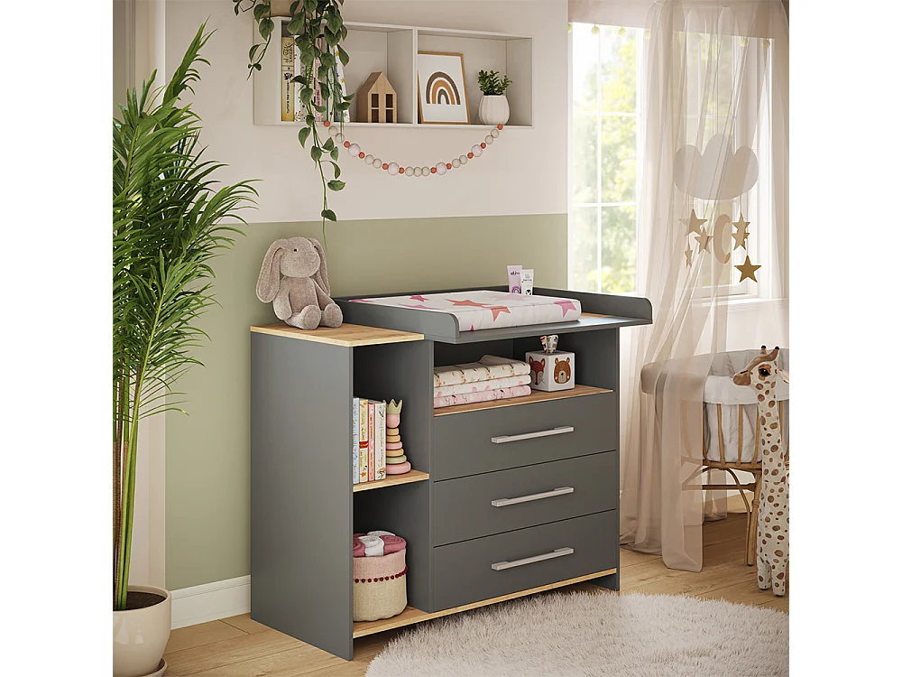 Commode à langer anthracite/chêne doré 113x53.1x93 oskar