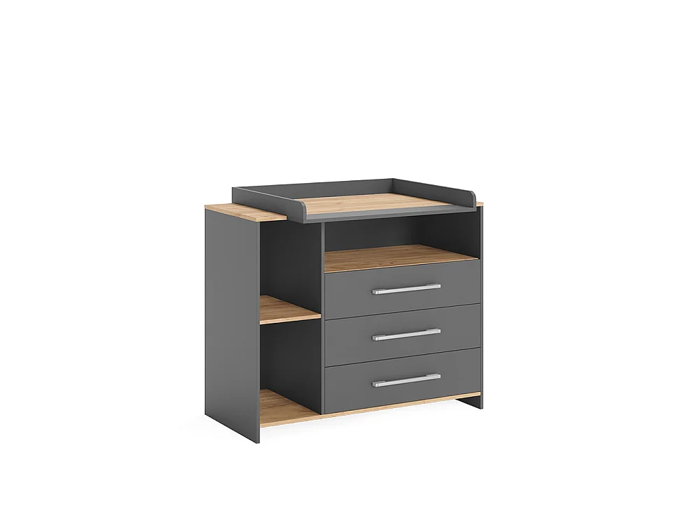 Commode à langer anthracite/chêne doré 113x53.1x93 oskar