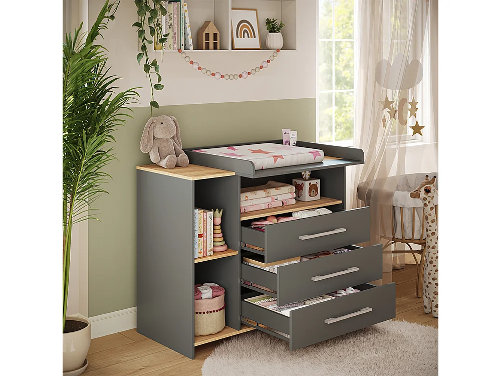 Commode à langer anthracite/chêne doré 113x53.1x93 oskar