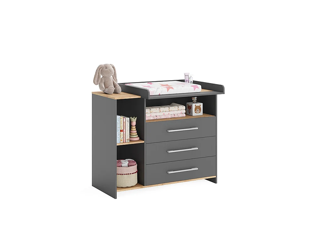 Commode à langer anthracite/chêne doré 113x53.1x93 oskar