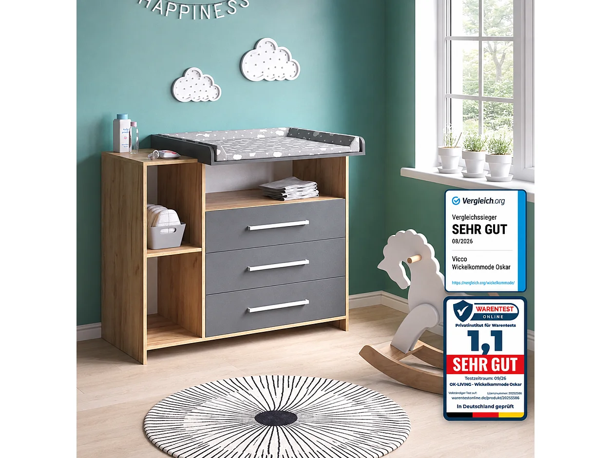 Wickelkommode anthrazit/goldkraft eiche 113x53.1x93 oskar