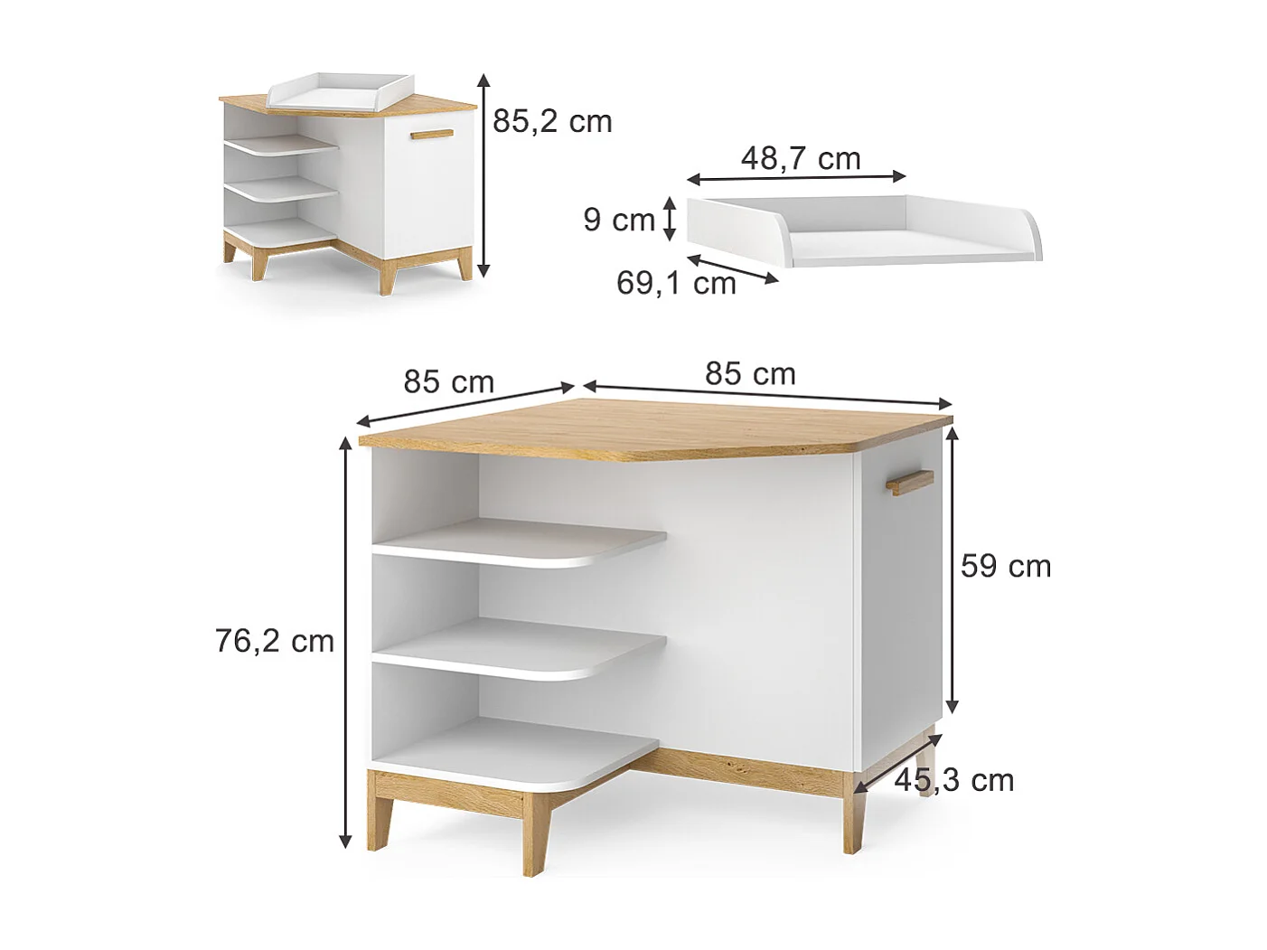 Commode à langer blanc 85x85x85.2 malia