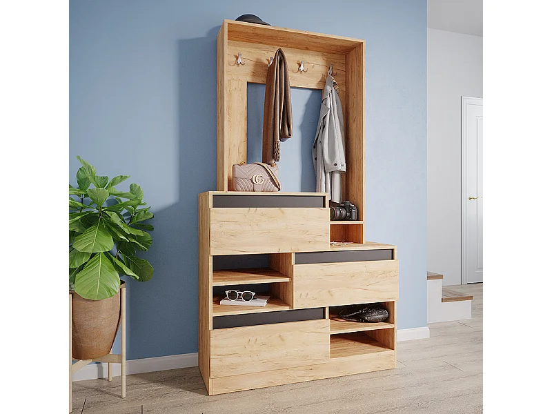 Garderobe krachtige eik goud 100x39x180 evia