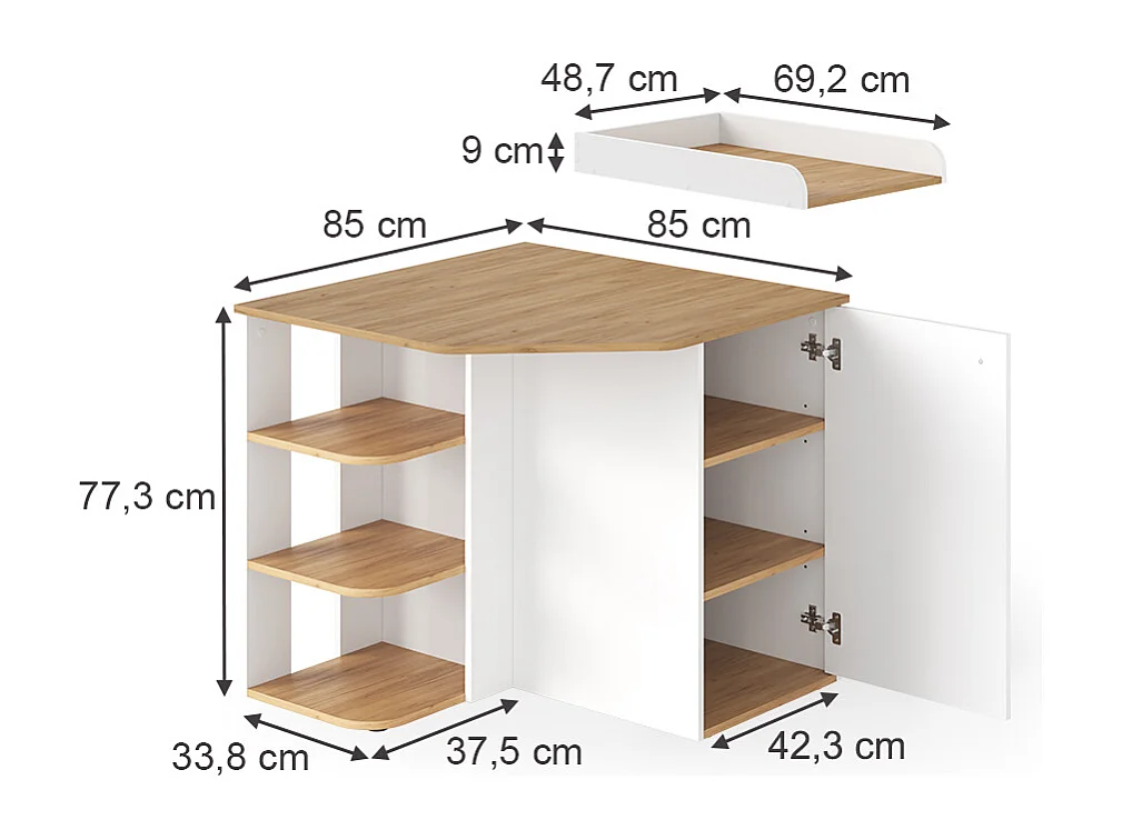 Commode à langer chêne blanc/force de lor 85x85x77.3 kristian
