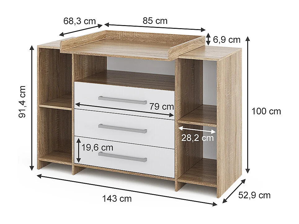 Commode à langer blanc/sonoma 143x70x100 oskar