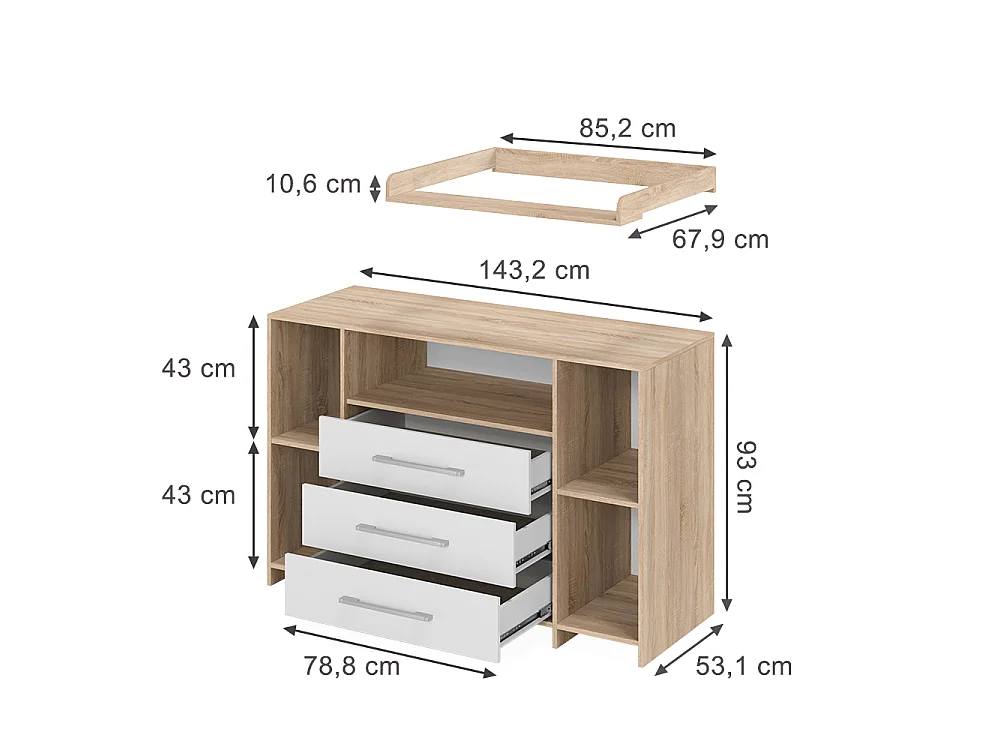 Commode à langer blanc/sonoma 143x70x100 oskar
