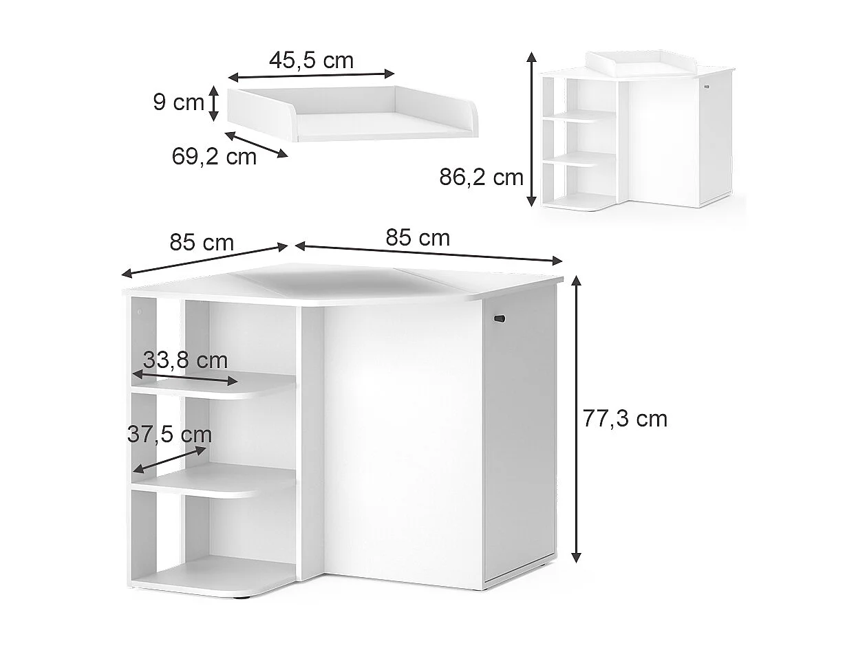 Commode à langer blanc 85x85x77.3 kristian