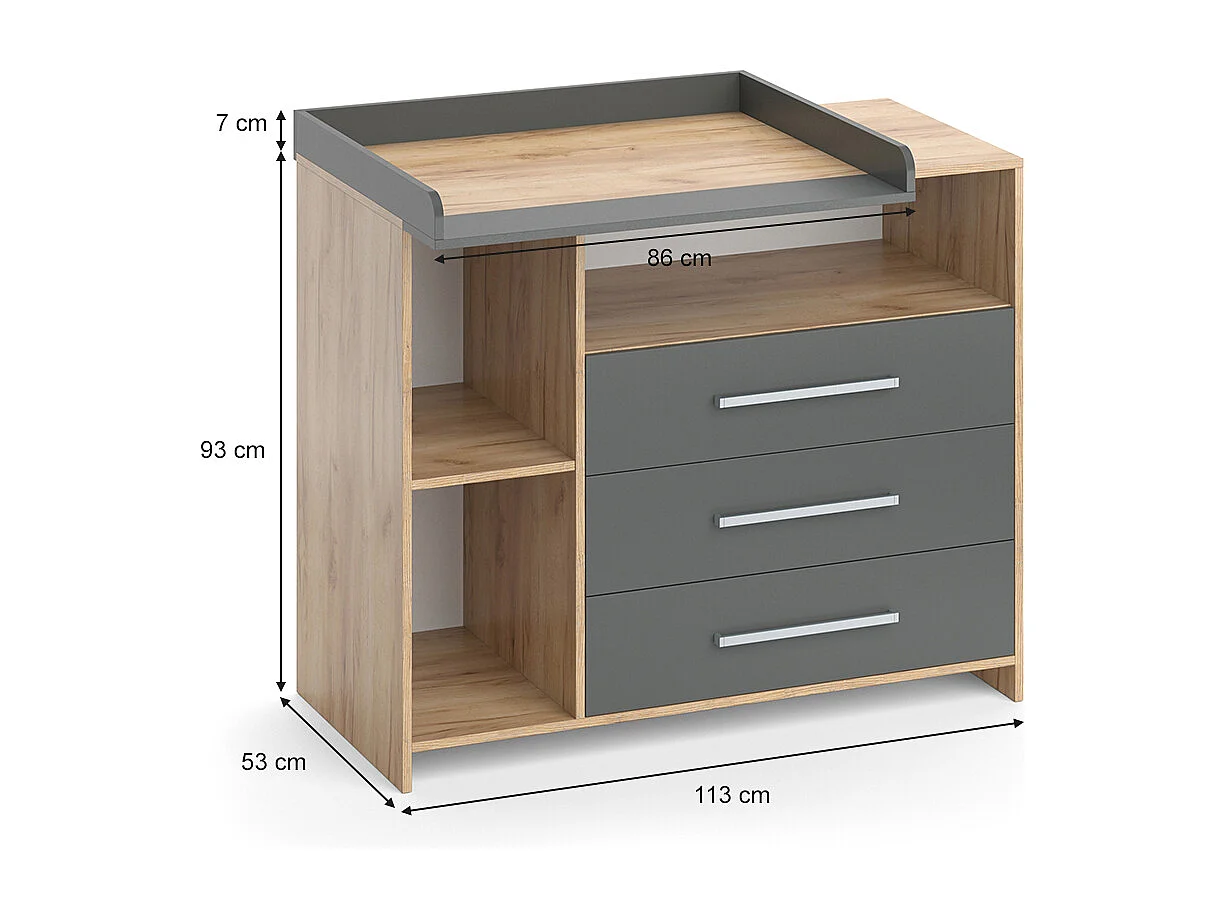 Commode à langer anthracite/sonoma 113x53x100 oskar