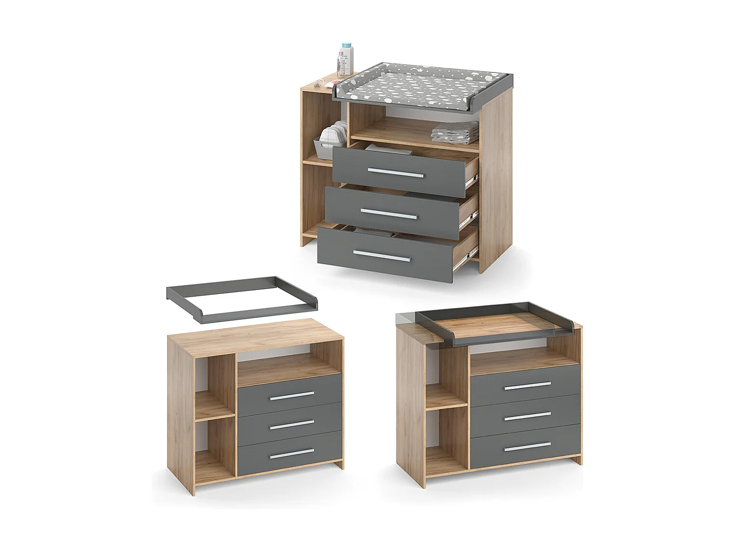 Commode à langer anthracite/sonoma 113x53x100 oskar