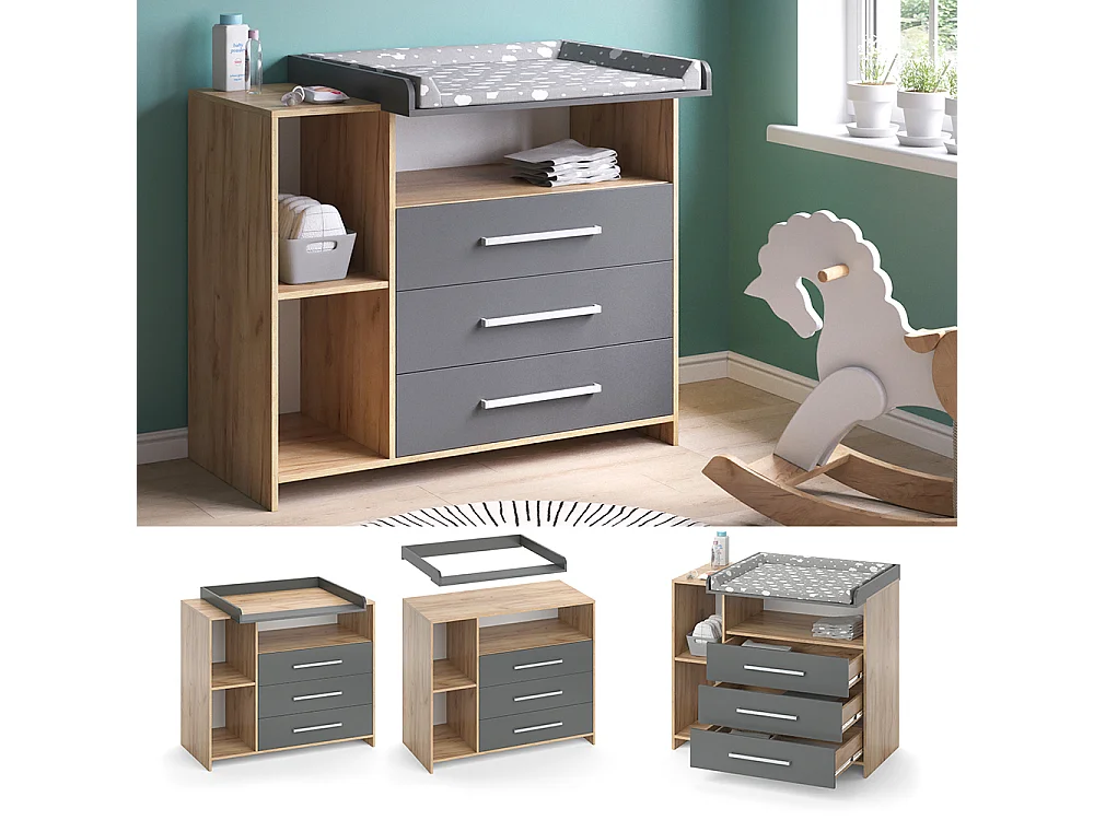 Commode à langer anthracite/sonoma 113x53x100 oskar