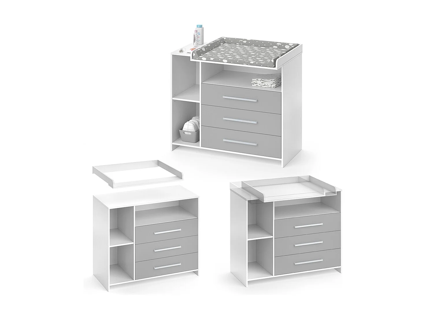 Commode à langer blanc/gris 113x53x100 oskar