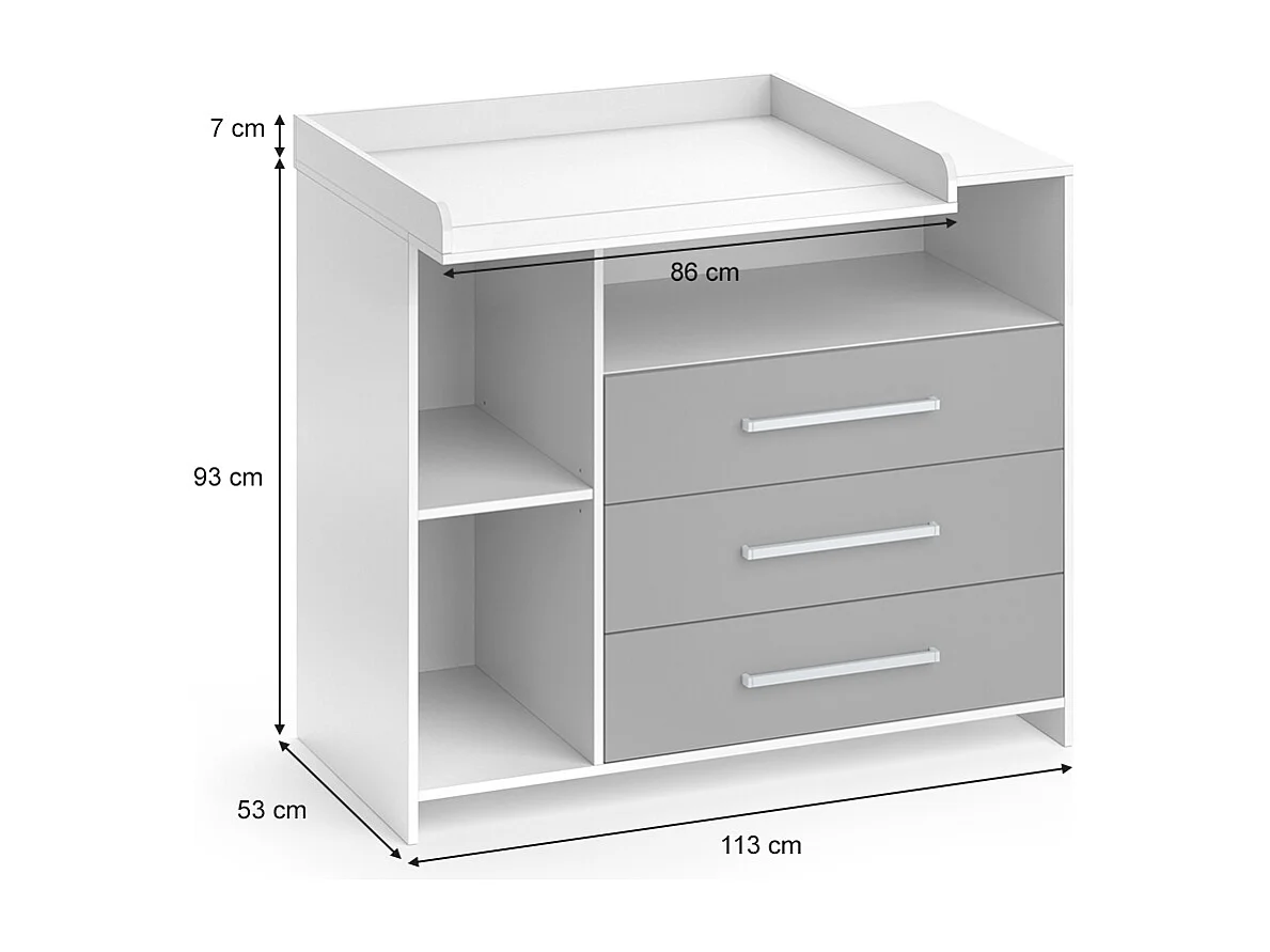 Commode à langer blanc/gris 113x53x100 oskar