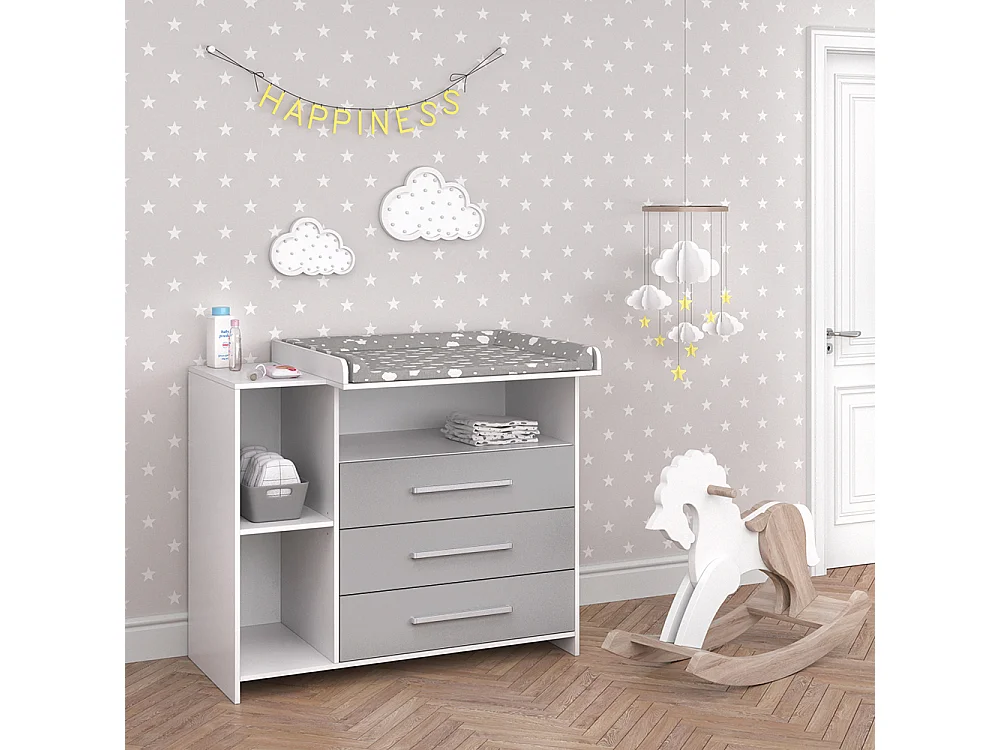 Commode à langer blanc/gris 113x53x100 oskar