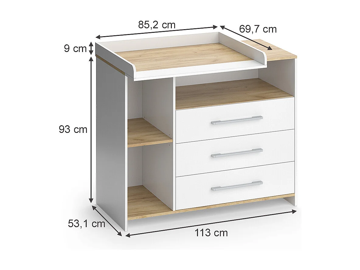 Commode à langer chêne blanc/force de lor 113x53.1x93 oskar
