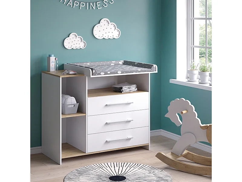 Commode à langer chêne blanc/force de lor 113x53.1x93 oskar