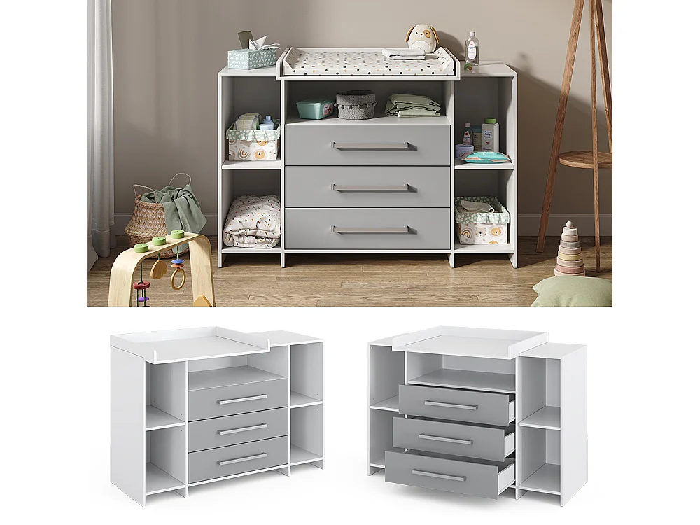 Commode à langer blanc/gris 143x70x100 oskar