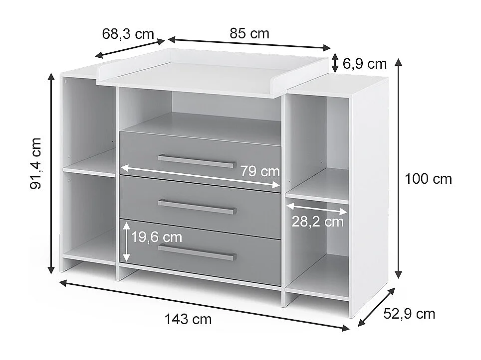 Commode à langer blanc/gris 143x70x100 oskar