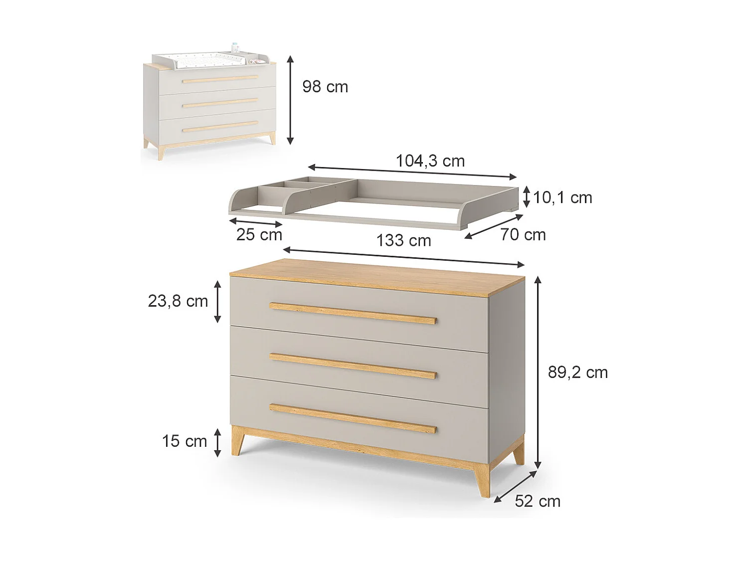 Fasciatoio quercia cashmere 133x70x98 malia