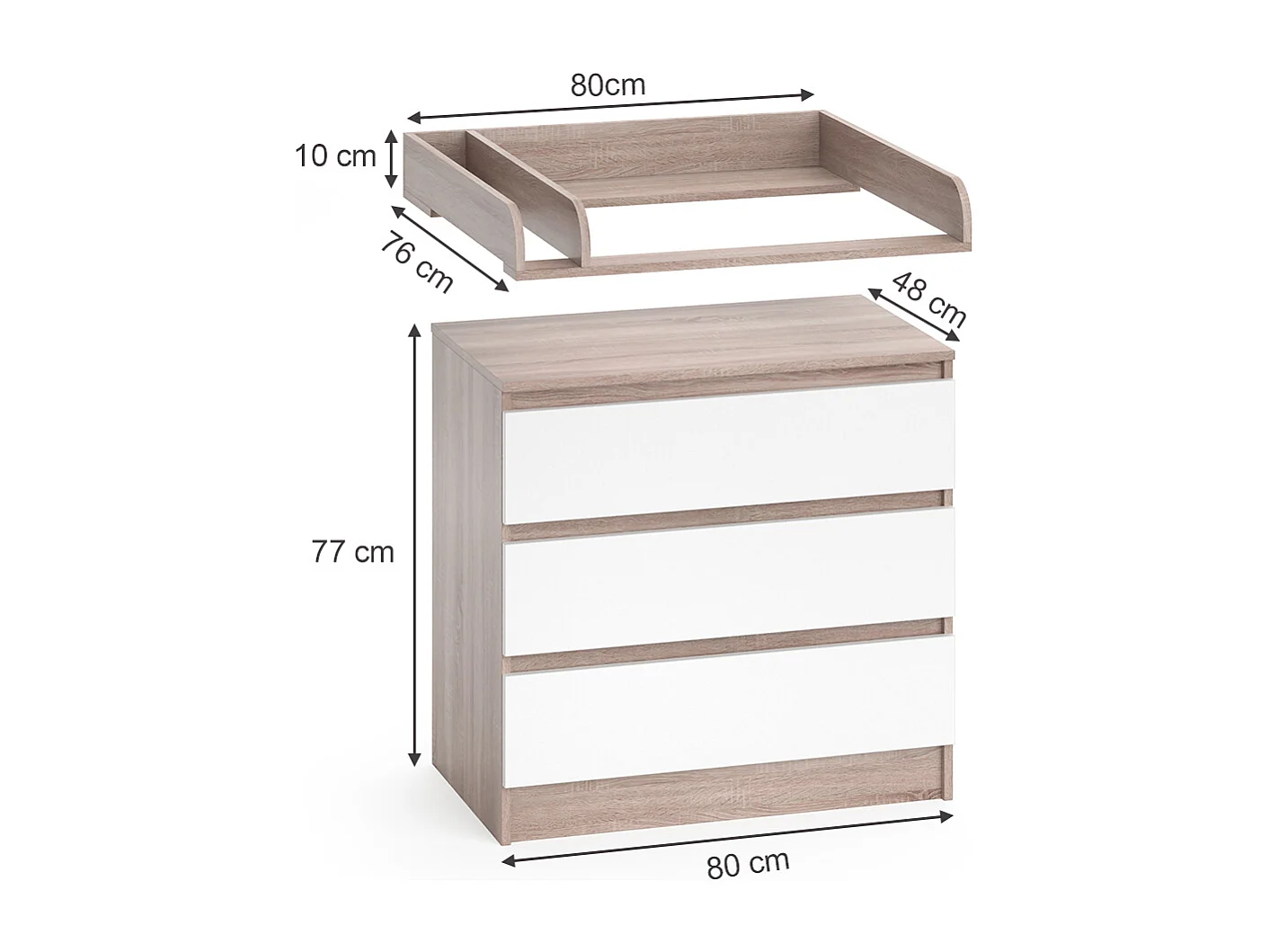 Commode à langer sonoma/blanc 80x76x87 emma