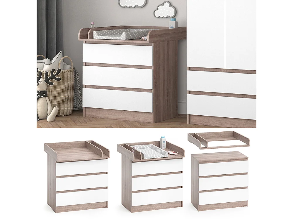 Commode à langer sonoma/blanc 80x76x87 emma