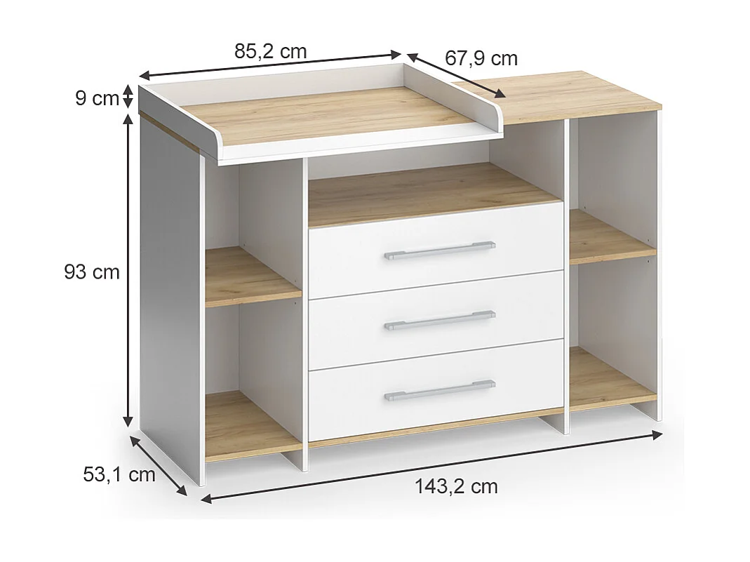 Commode à langer chêne blanc/force de lor 143.2x53.1x93 oskar