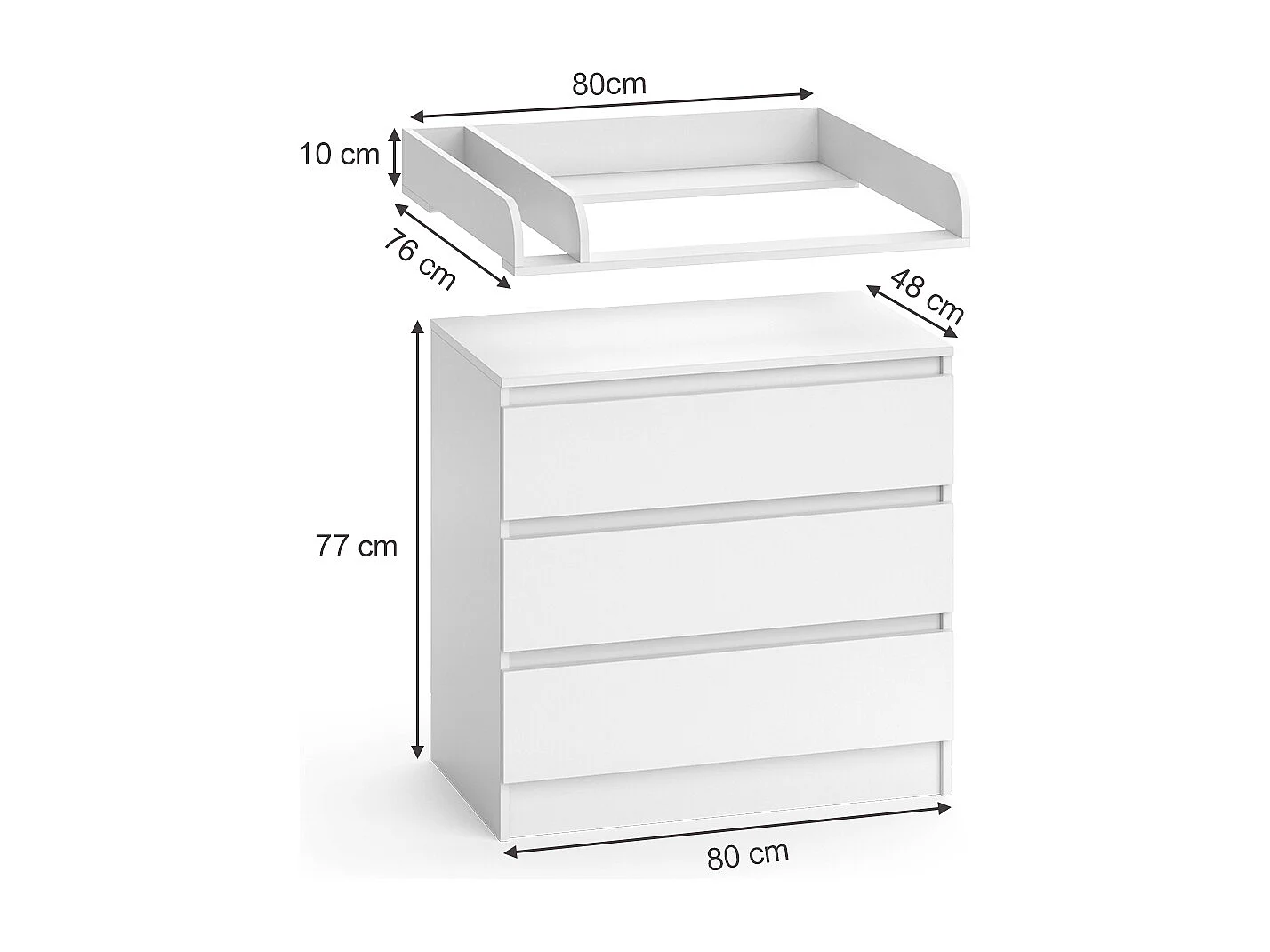 Commode à langer blanc 80x76x87 emma