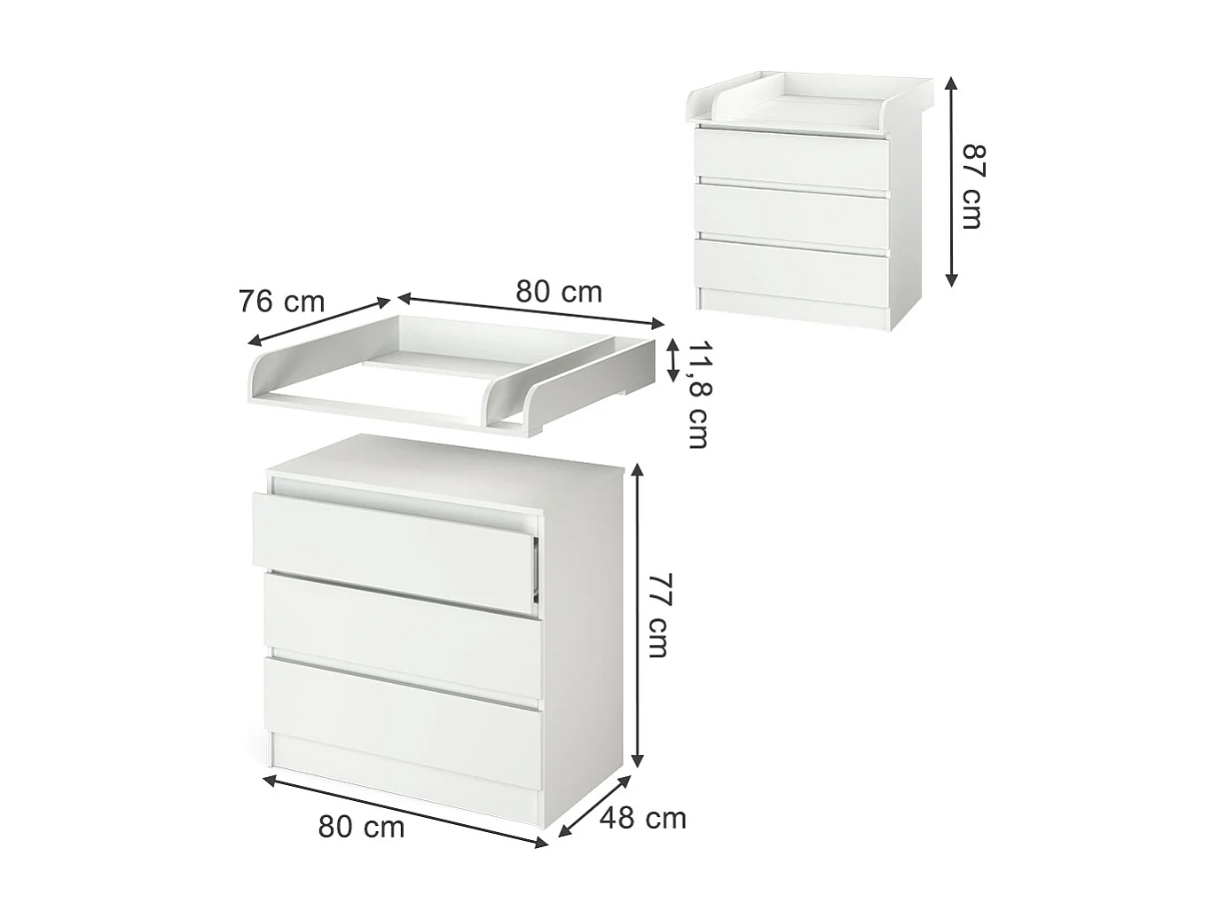 Commode à langer blanc 80x76x87 emma
