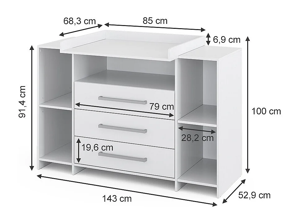 Commode à langer blanc 143x70x100 oskar