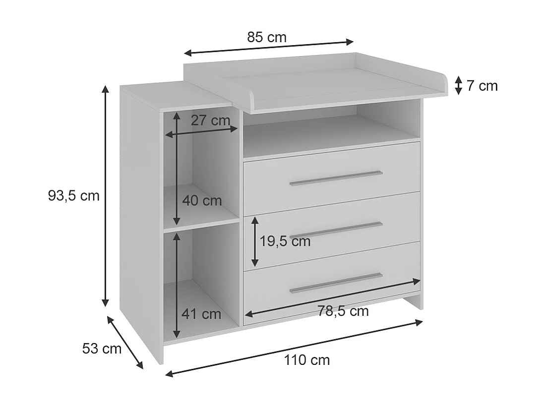 Commode à langer blanc 110x53x93.5 paula