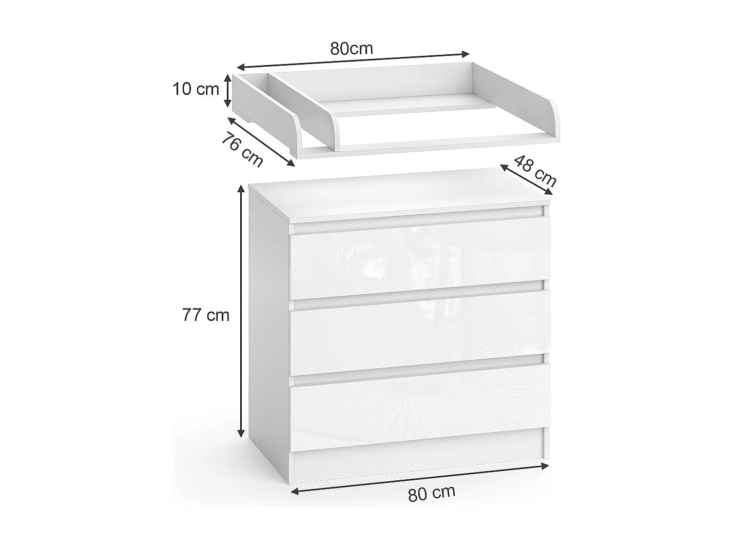 Commode à langer blanc/blanc brillant 80x76x87 emma