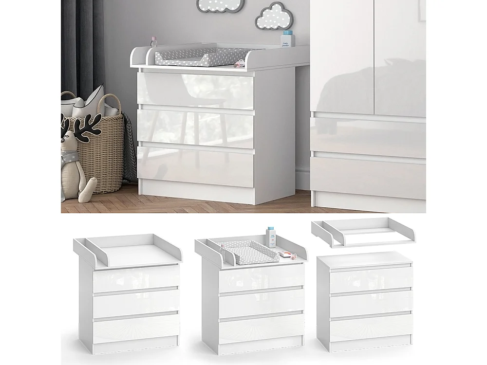 Wickelkommode branco/branco brilhante 80x76x87 emma