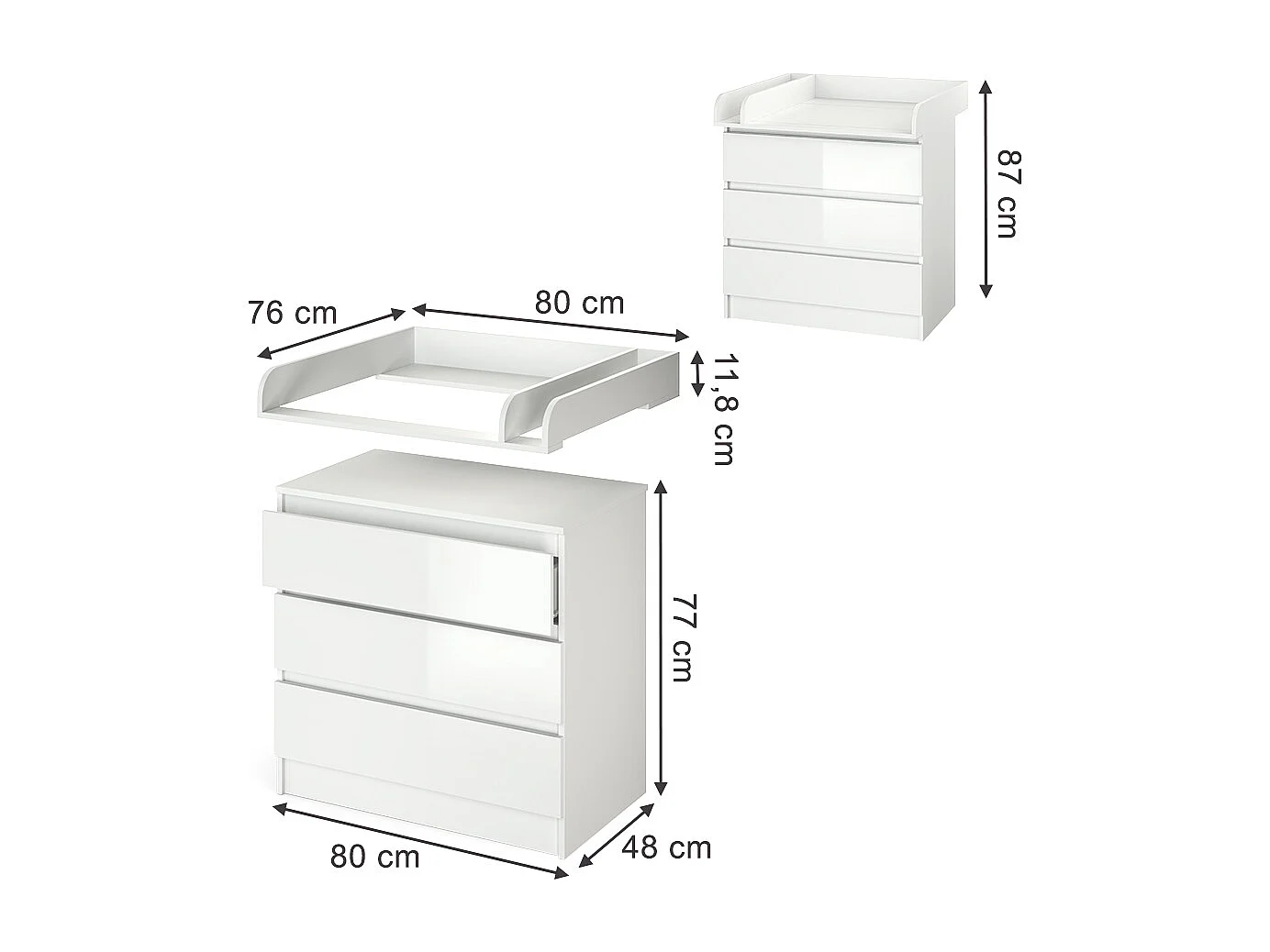 Przewijak biały/biały wysoki połysk 80x76x87 emma