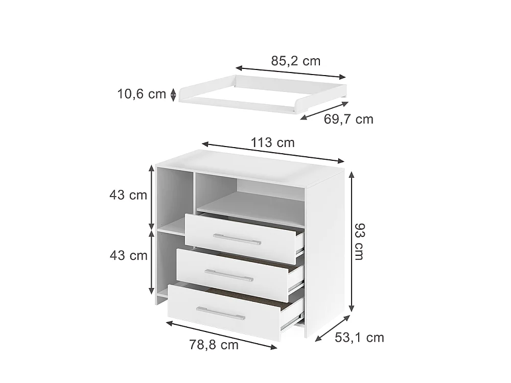 Commode à langer blanc 113x53x100 oskar