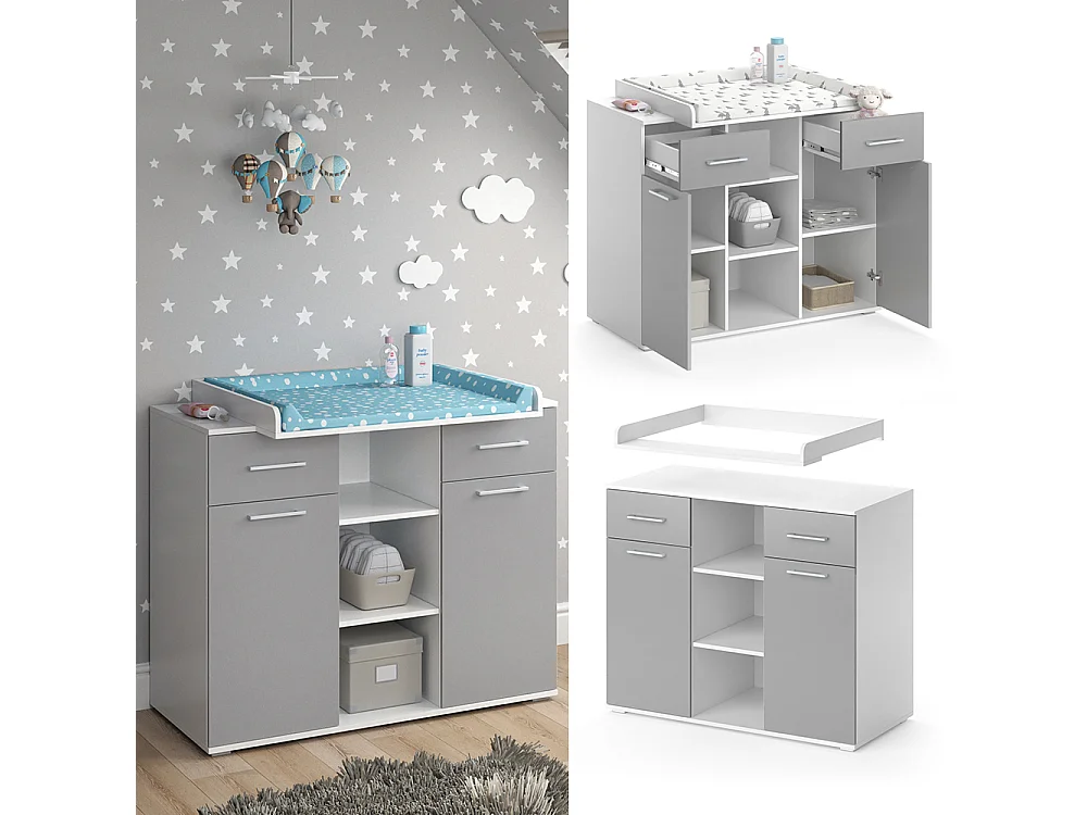 Commode à langer gris 113x70x109 leonie