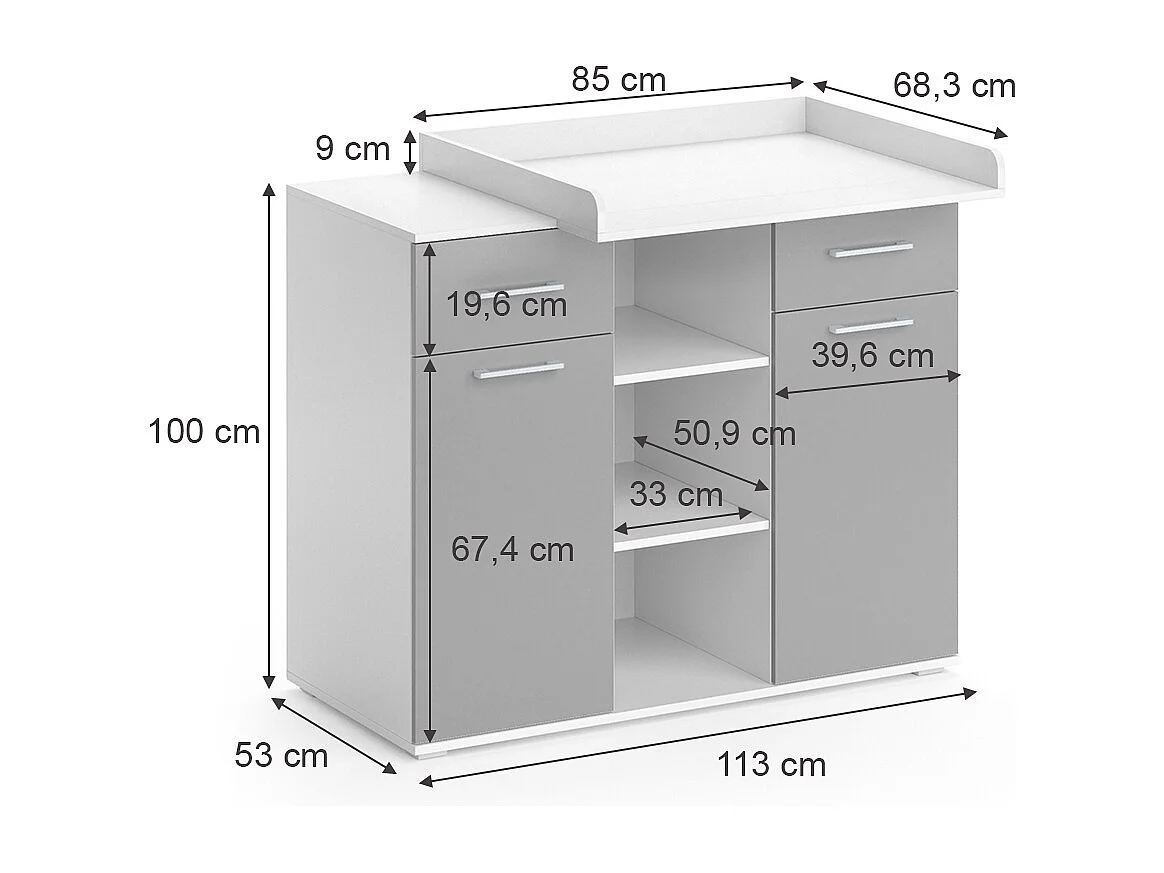 Commode à langer gris 113x70x109 leonie