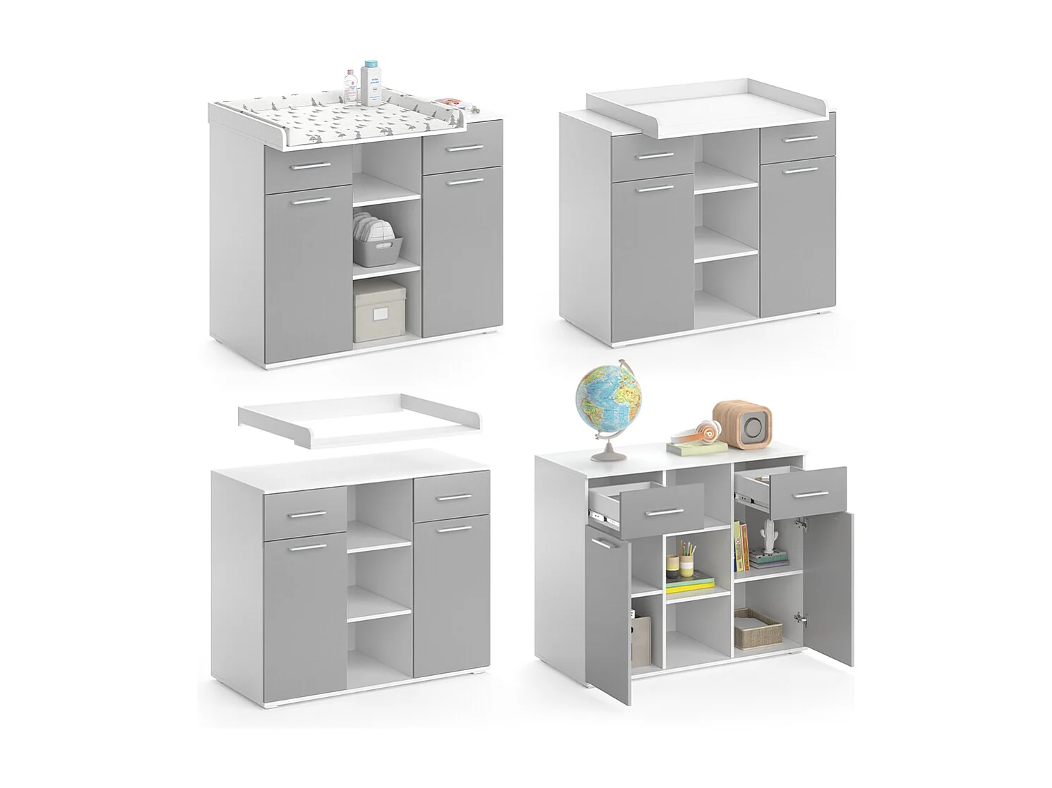 Commode à langer gris 113x70x109 leonie