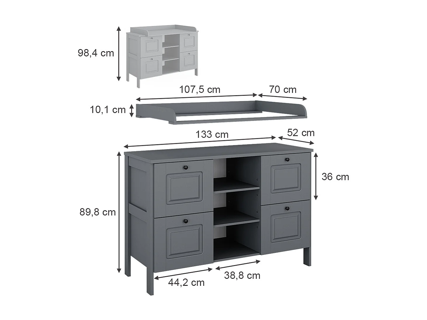 Table à langer gris 133x70x98.4 ajaton