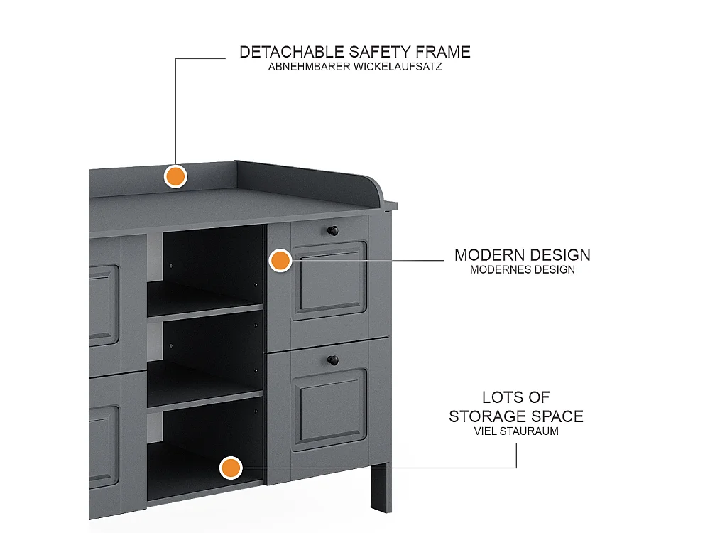 Table à langer gris 133x70x98.4 ajaton