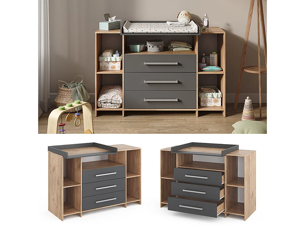 Commode à langer anthracite/sonoma 143x70x100 oskar