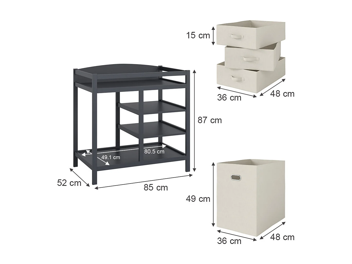 Commode à langer anthracite 85x52x87 nunjo