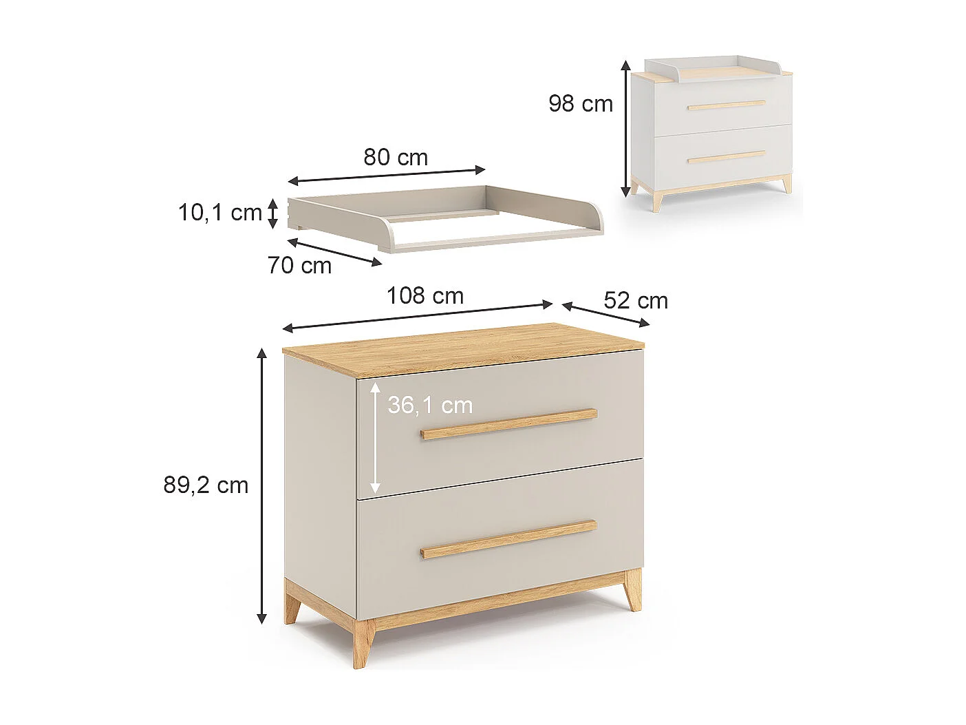 Luiertafel kasjmier eik 108x70x98 malia