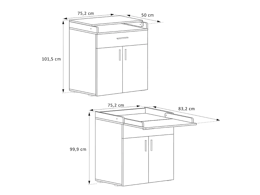 Cómoda para mudar de roupa branco/sonoma 75.2x50x101.5 lena