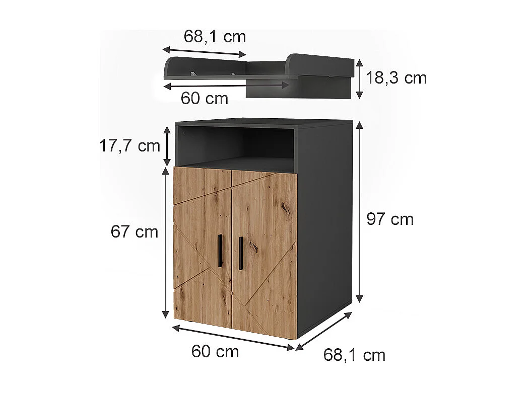Commode à langer anthracite/artisan 60x68.1x97 irma