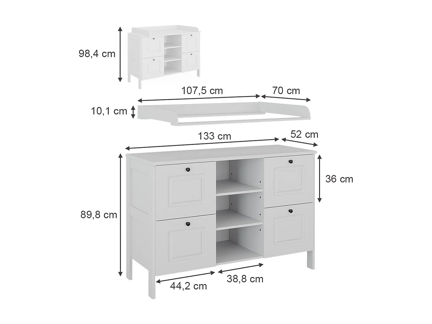 Commode à langer blanc 133x70x98.4 ajaton