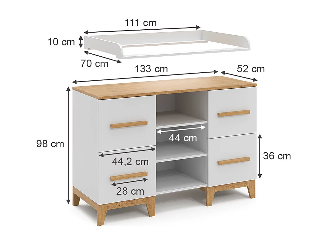 Commode à langer blanc 133x70x108 malia